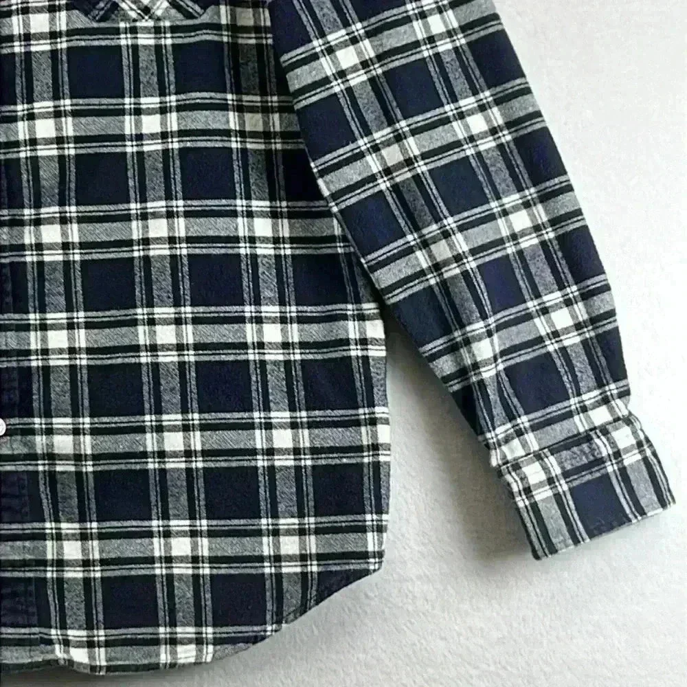 Banana Republic Men’s Flannel Shirt Size L Navy/White Plaid Button-down Cotton